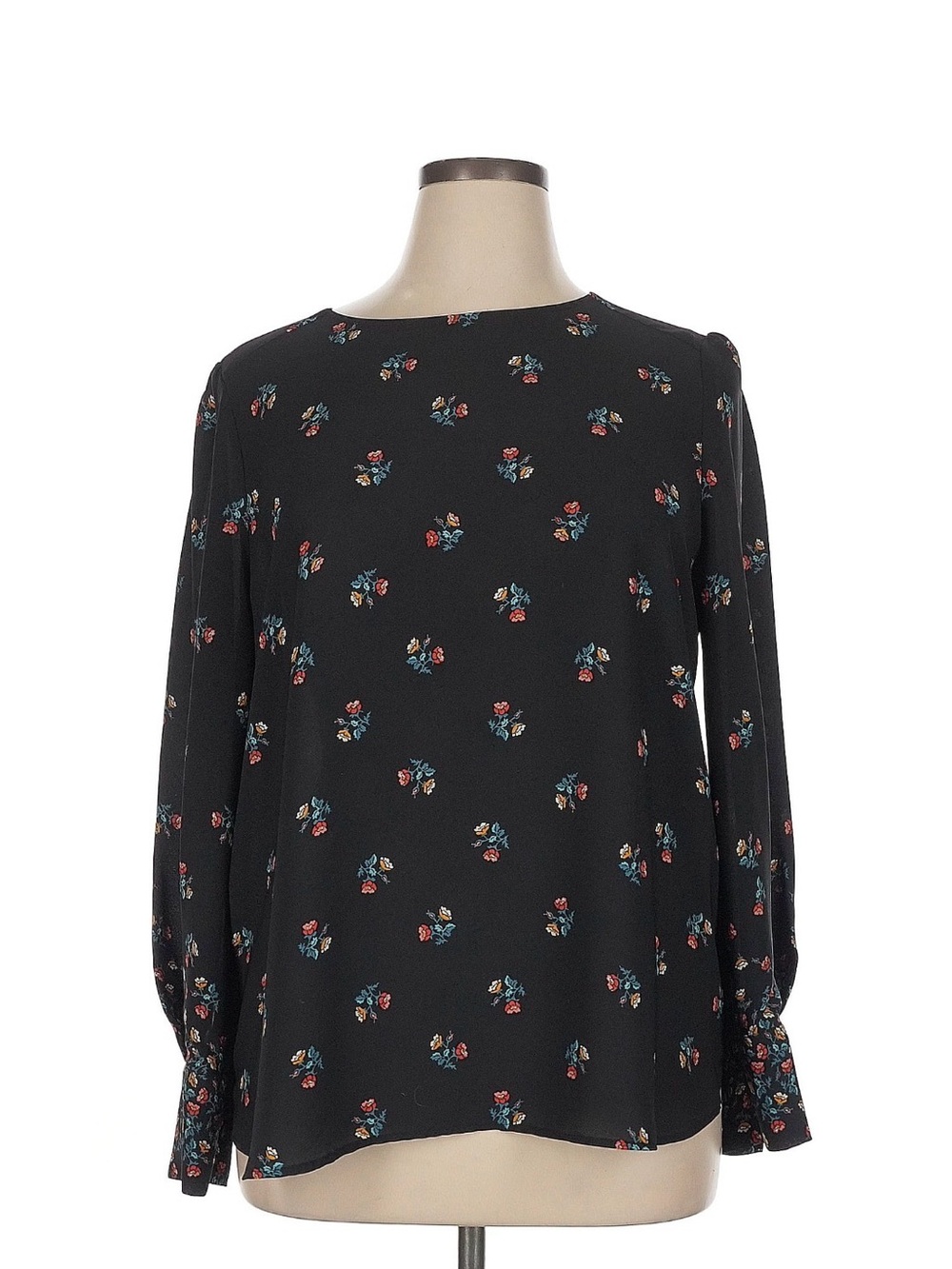 LOFT Black Long-Sleeve Floral Blouse